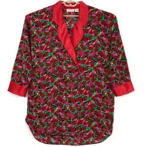 Vintage Victoria's Secret Gold Label Kimono Robe Red Pink Green Floral M Medium‎